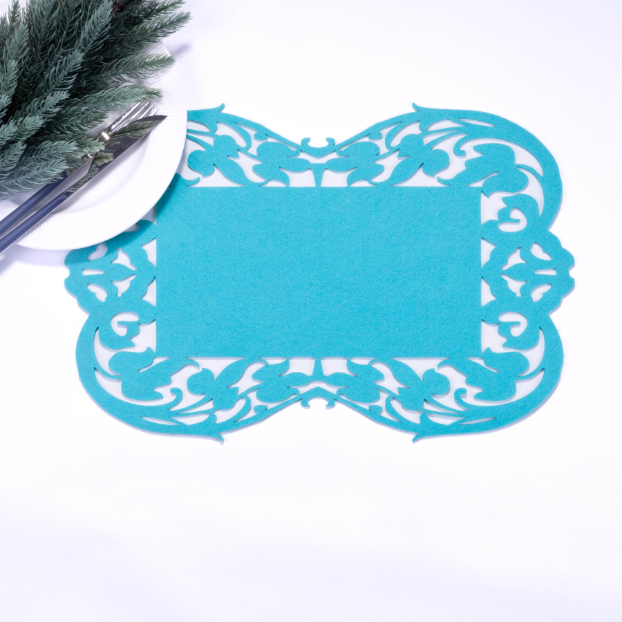 Baby blue felt placemat, flower - 27x44 cm / 1 piece - 1