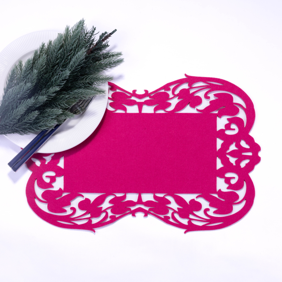 Fuchsia felt Placemat, flower - 27x44 cm / 1 piece - 1