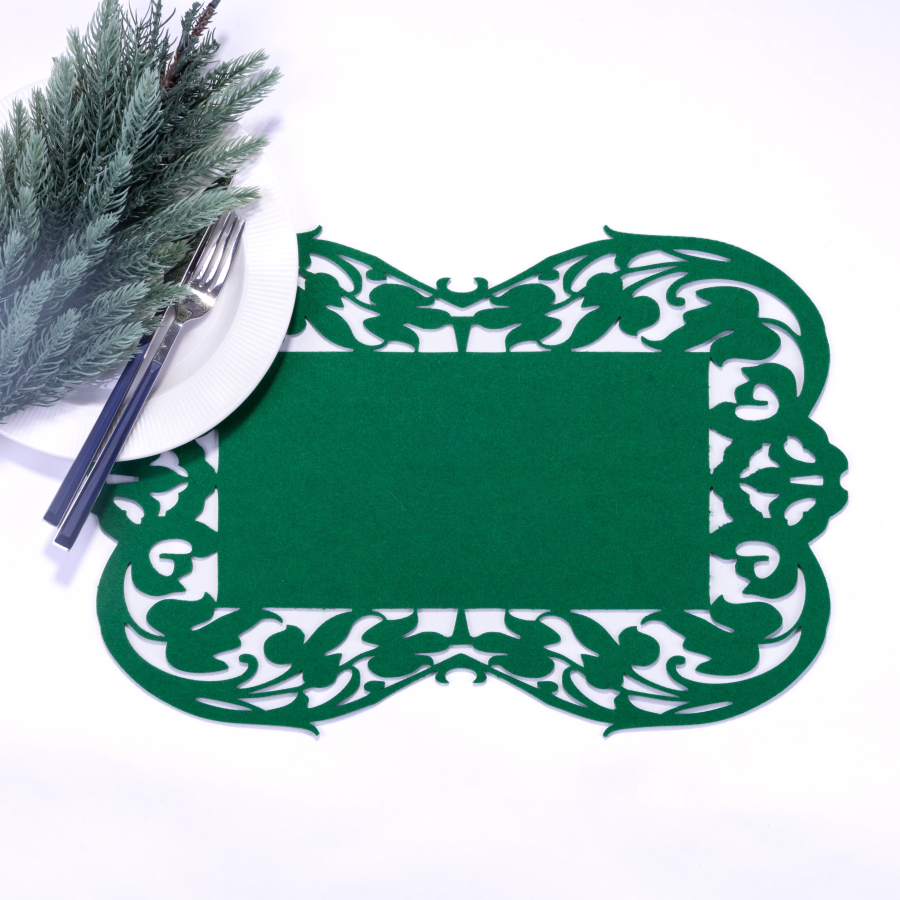 Dark green felt placemat, flower - 27x44 cm / 1 piece - 1