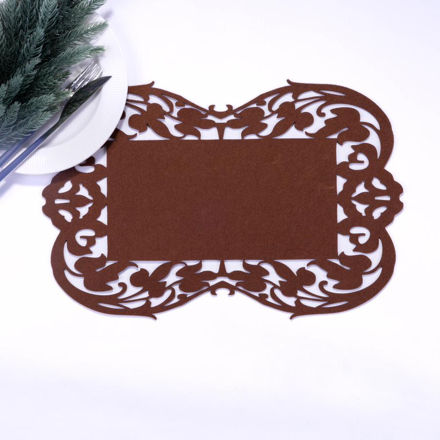 Brown felt placemat, flower - 27x44 cm / 1 piece - 1