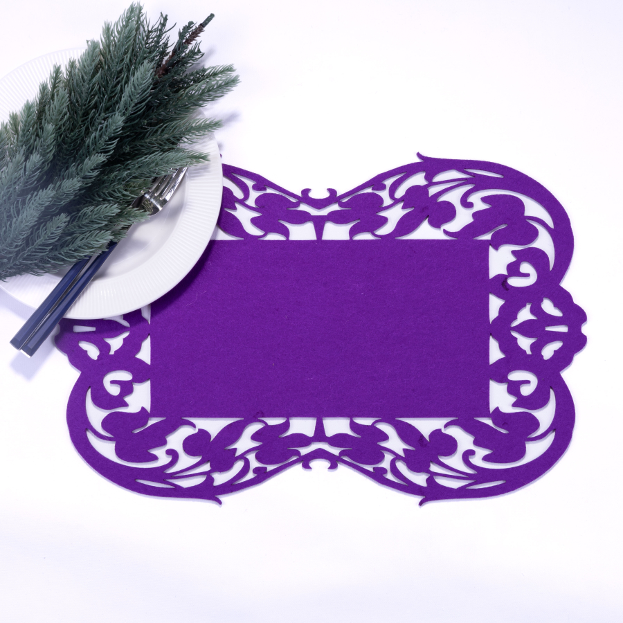 Purple felt placemat, flower - 27x44 cm / 1 piece - 1