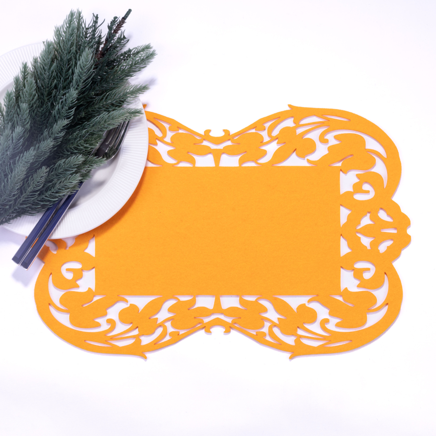 Orange felt placemat, flower - 27x44 cm / 1 piece - 1