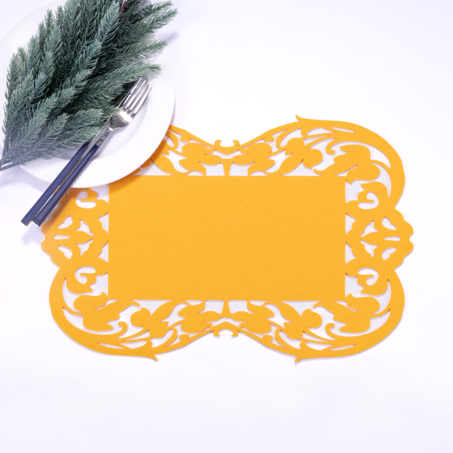 Orange felt placemat, flower - 27x44 cm / 1 piece - 1