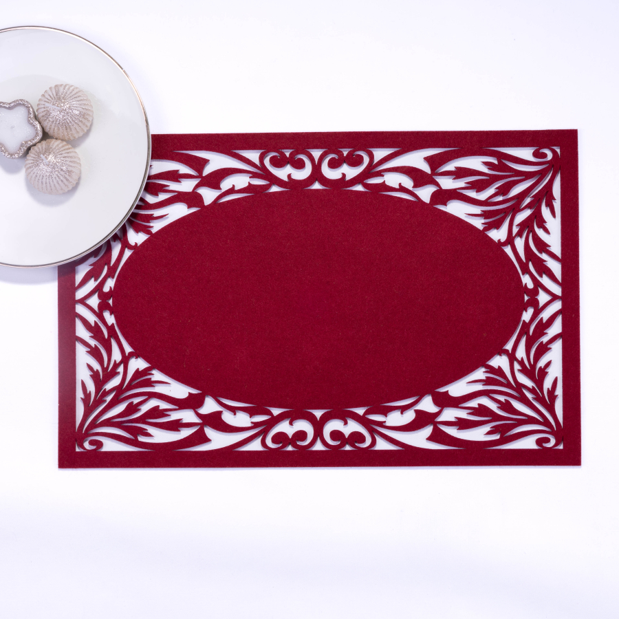 Burgundy felt placemat, branch - 29x45 cm / 1 piece - 1