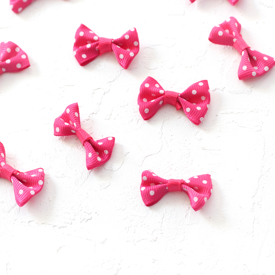 Bow, polka dot / 10 pcs (Dark Pink) - 2