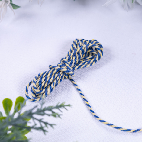 Martenitsa yellow blue twist bracelet rope, 2 mm / 2 metres - Bimotif