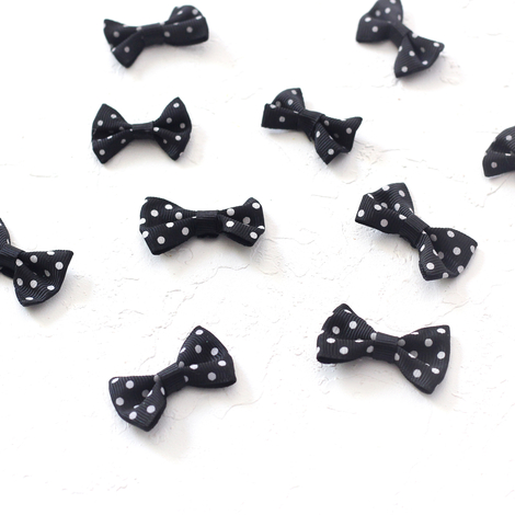 Bow, polka dot / 10 pcs (Black) - 2