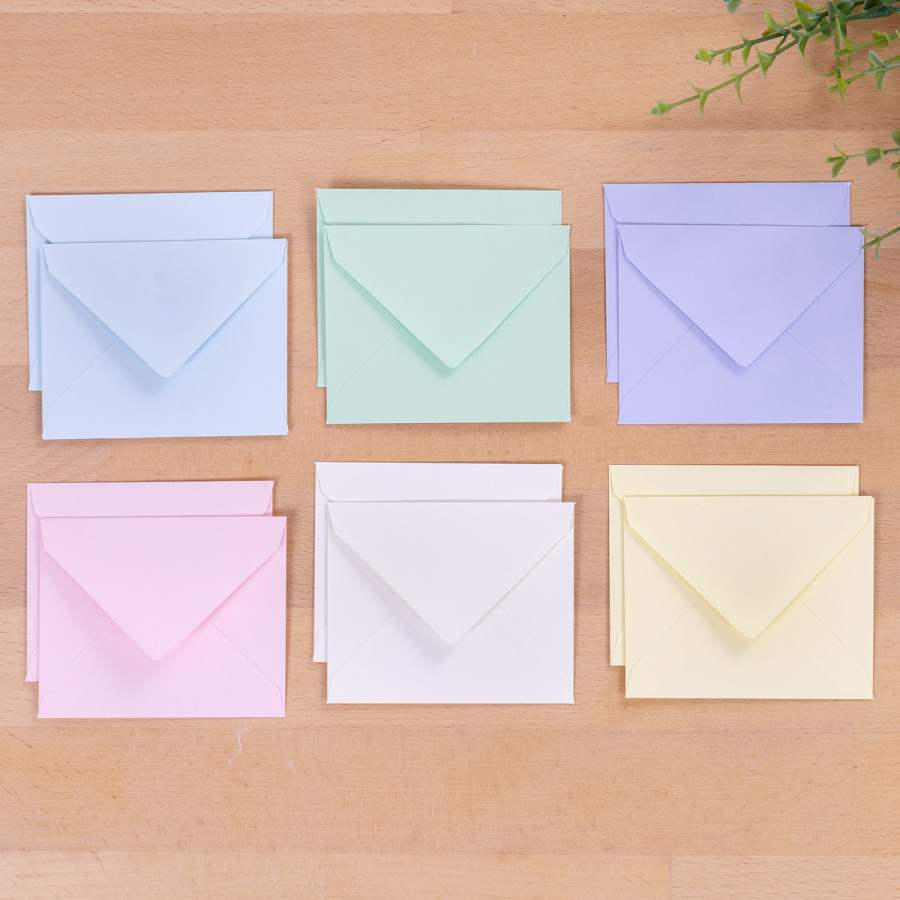 Tiny envelope set, 7x9 cm / 12 pcs (Light Yellow-Water Green-Light Blue-Cream-Lilac-Light Pink) - 1