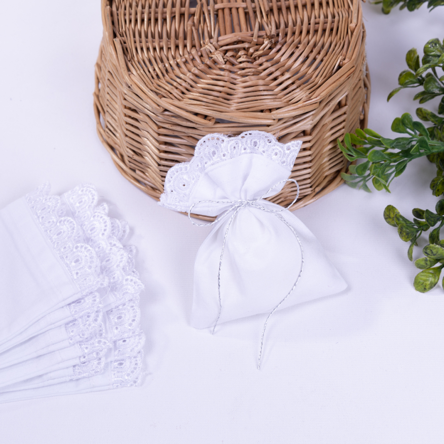 Plain white raw cloth pouch with scallop detail, 10x15 cm / 10 pcs - 2