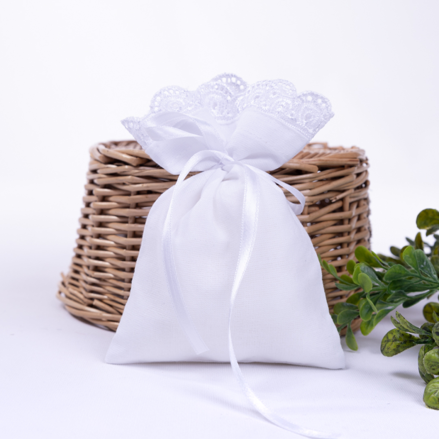 Plain white raw cloth pouch with scallop detail, 10x15 cm / 10 pcs - 1