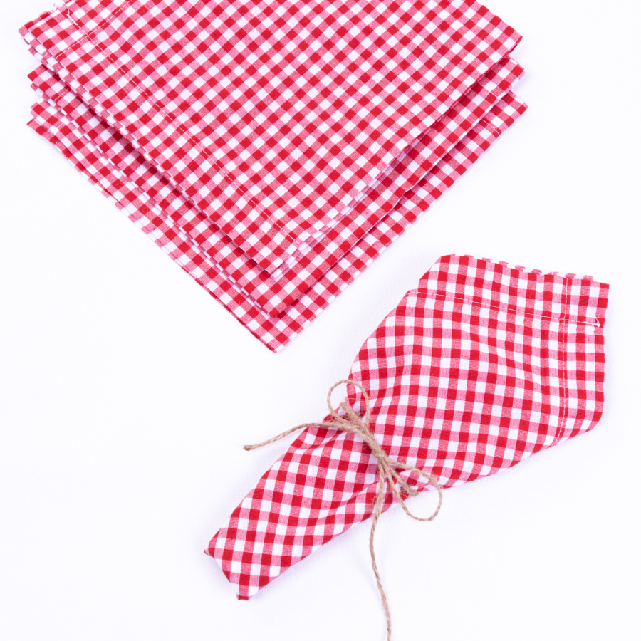 Gingham tablecloth, napkin picnic set 5 pcs, red - 2