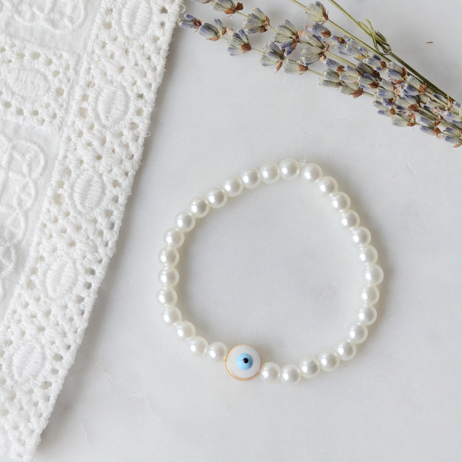 White round pearl bracelet with evil eye - 1