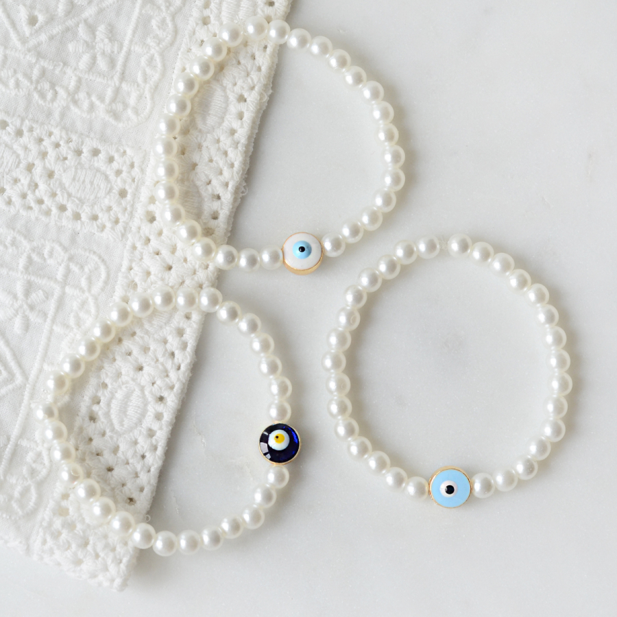 Round pearl bracelet set with evil eye - 1