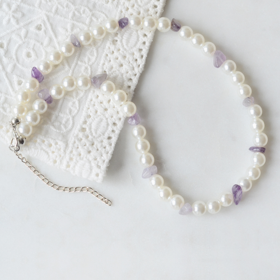 Amethyst broken natural stone choker pearl necklace - 1