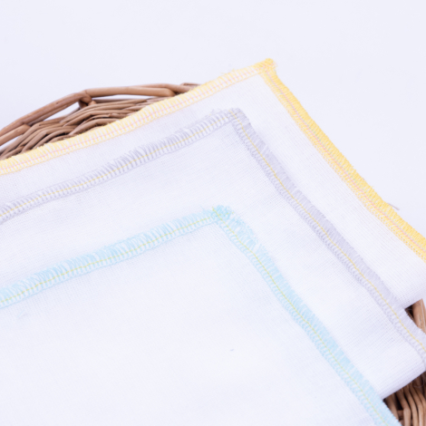 Thin cotton fabric with Colorful overlock edges, 3 pcs baby wipes set 25x25 cm / 3 pcs - 3