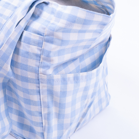 Woven gingham fabric, picnic bag with velcro closure 35x51x22 cm / Light Blue - 2