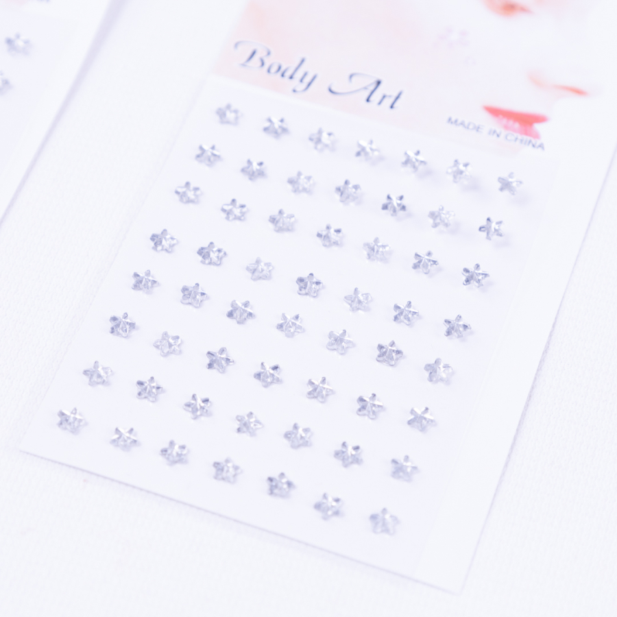 Vintage star pattern crystal face and body sticker / adhesive make-up stone, 1 mm / 224 pcs - 1