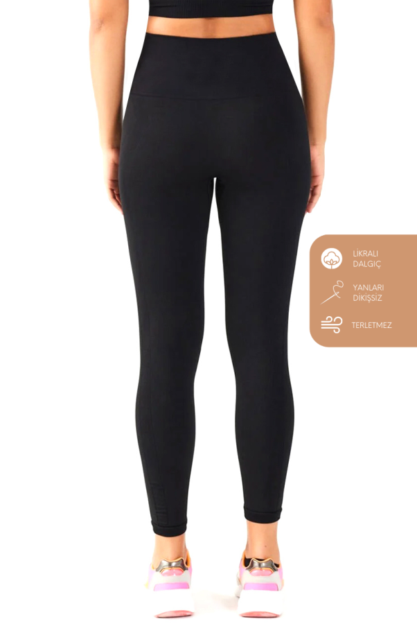 Black High Waist Knitted Leggings / S Size - 3