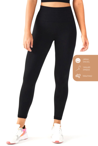 Black High Waist Knitted Leggings / S Size - Bimotif (1)