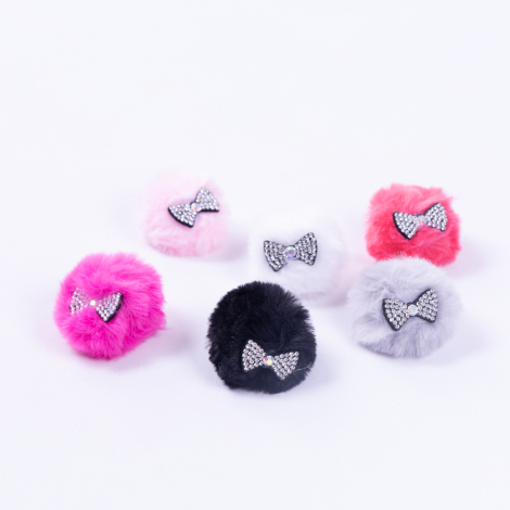 Pompom hair clip with stones, black - 2