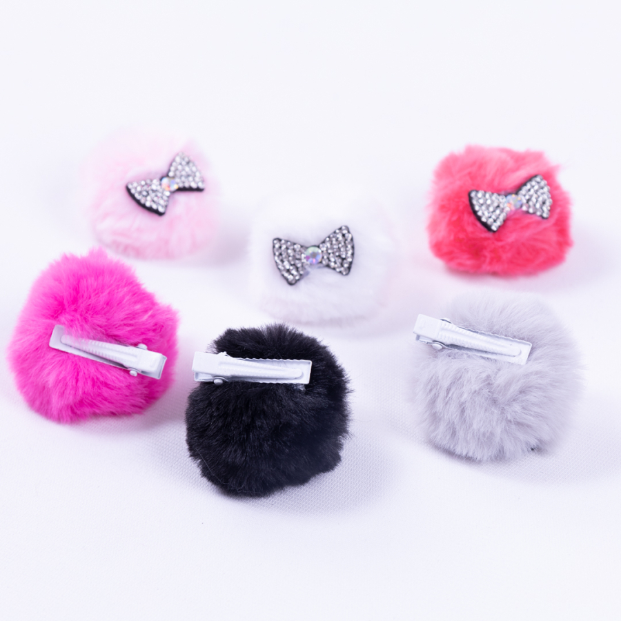 Pompom hair clip with stones, black - 3