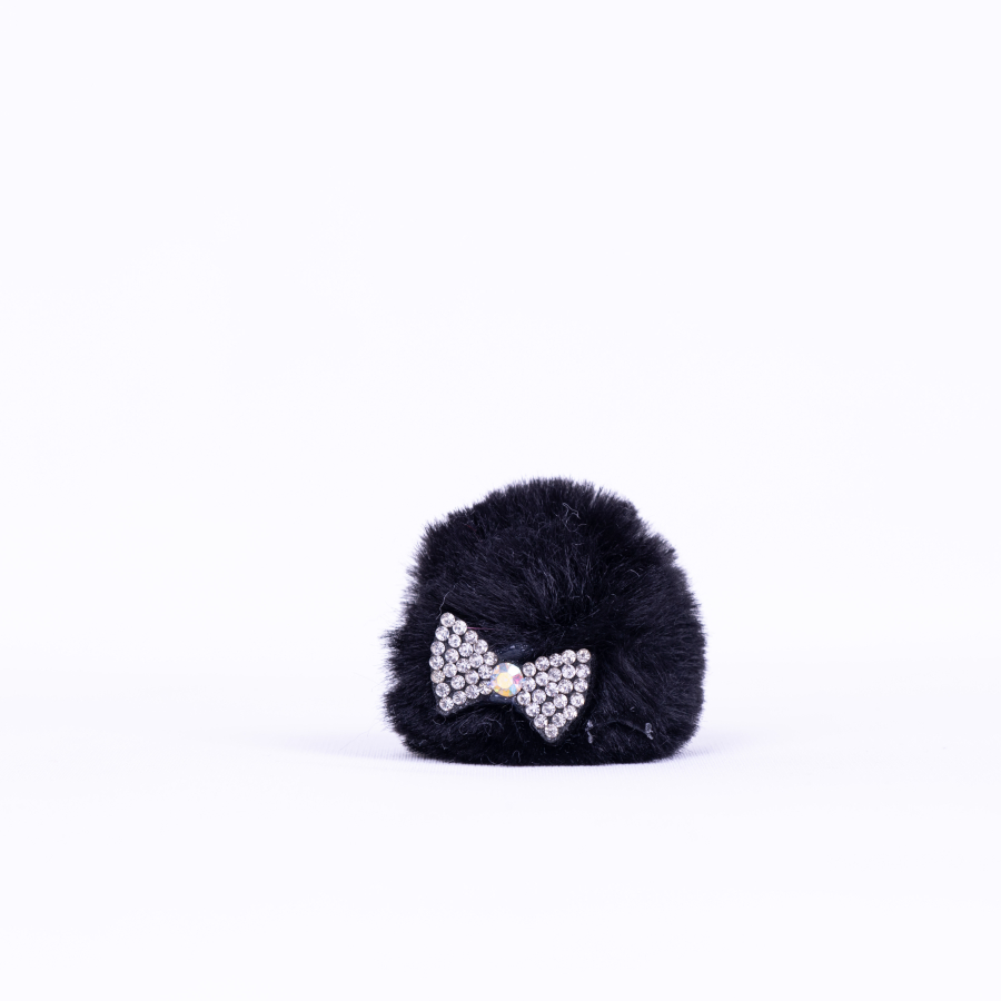 Pompom hair clip with stones, black - 1