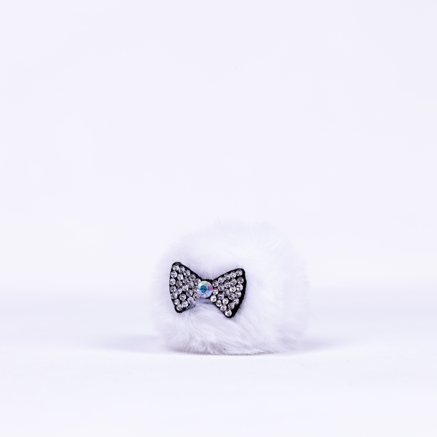 Pompom hair clip with stones, white - 1