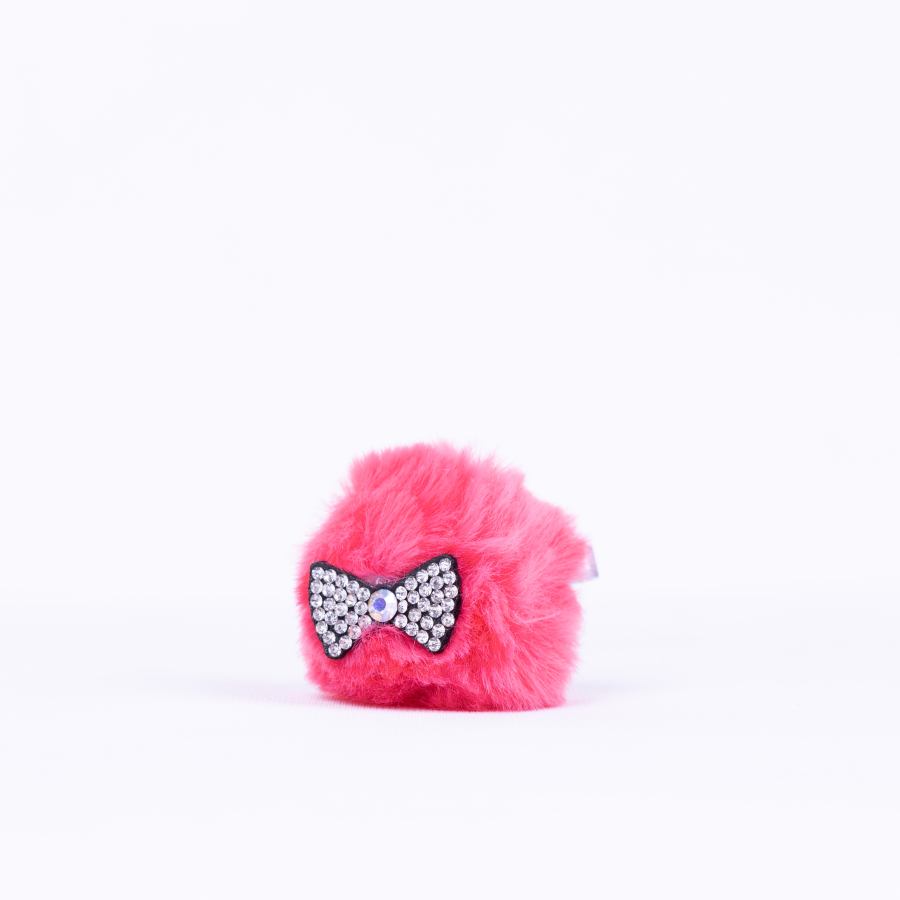 Pompom hair clip with stones, red - 1