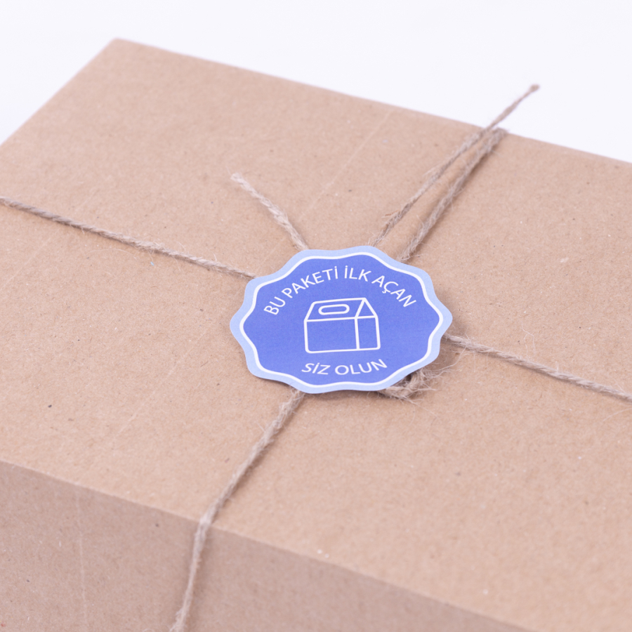 Sticker, be the first to open this parcel, round blue, 6 cm / 12 pcs - 1