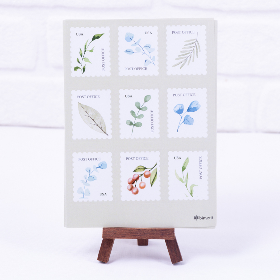 Mixed leaf patterned stamp sticker set, A5 / 2 sheets - 1