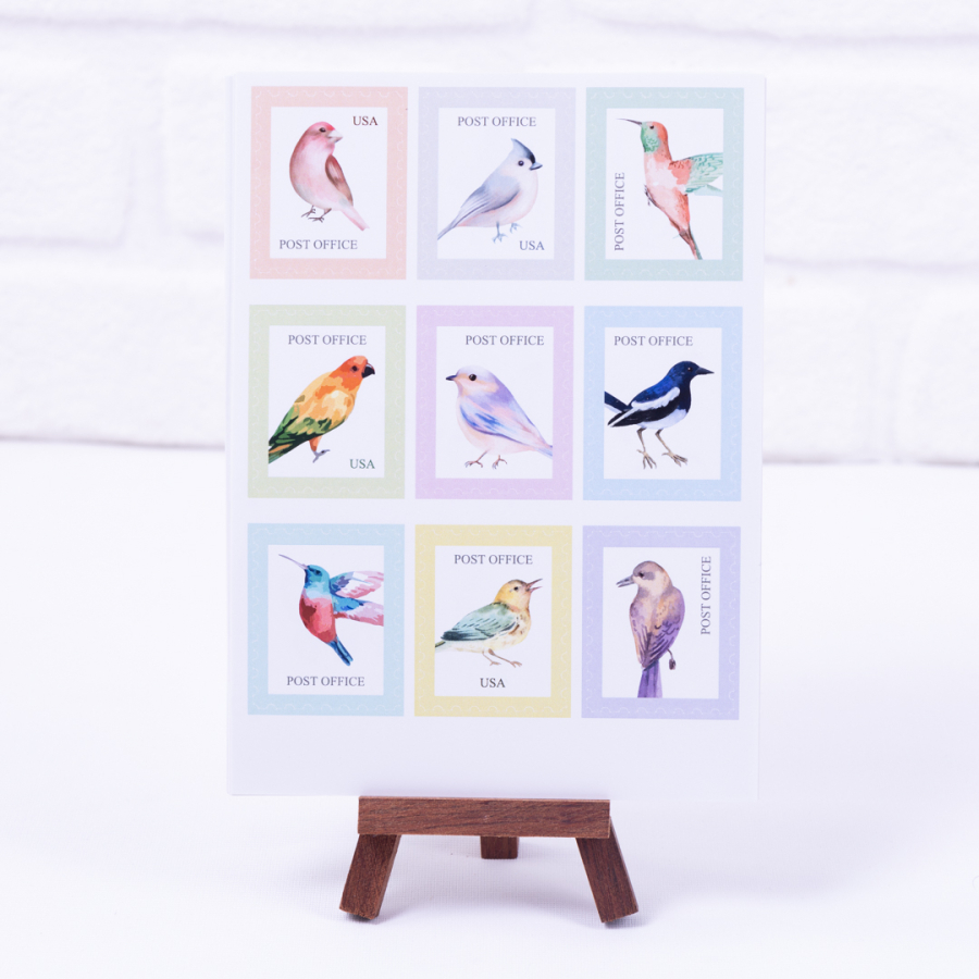 Bird figured coloured stamp sticker set, A5 / 2 sheets - 1