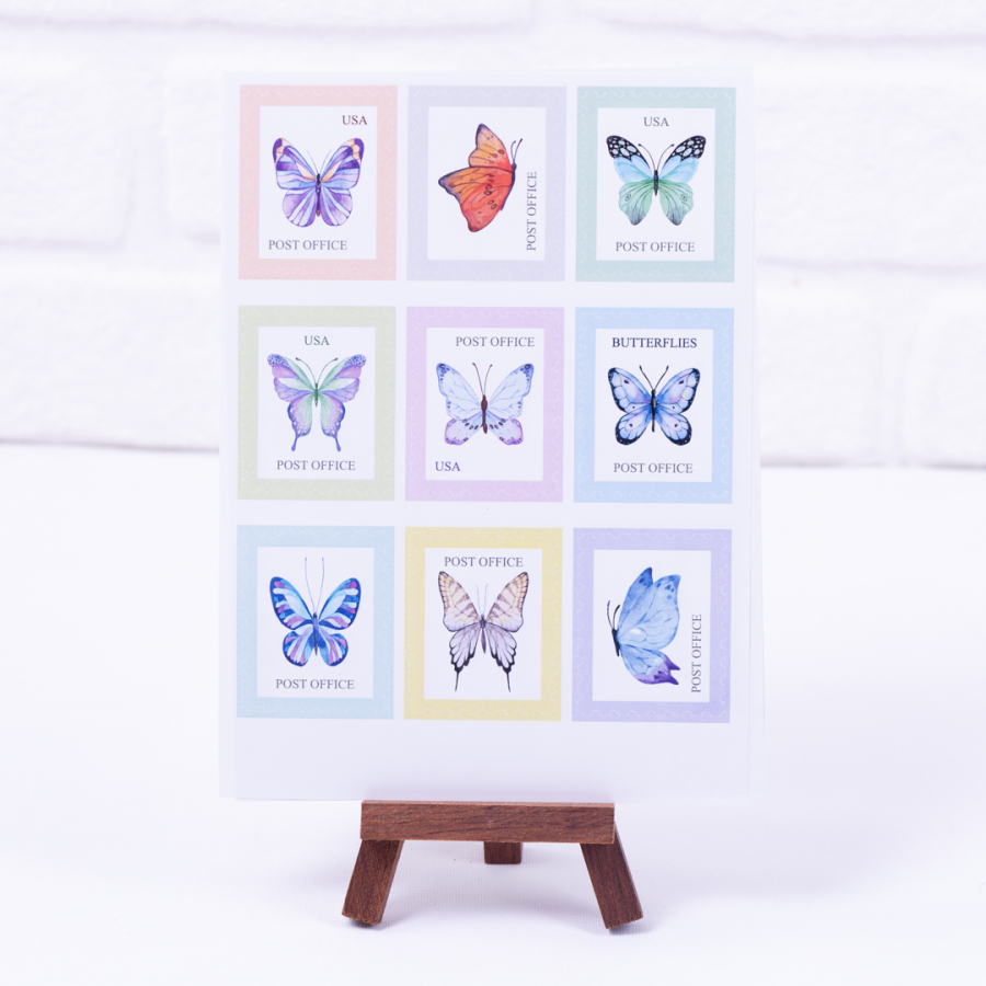 Butterfly figured coloured stamp sticker set, A5 / 2 pages - 1