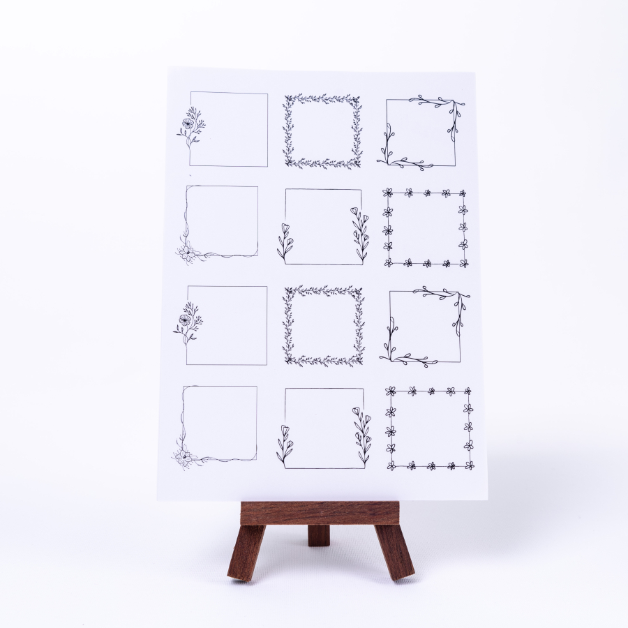 Set of 12 different shaped frame stickers for writing notes, square with leaves and flowers, A5 / 50 sheets - 1