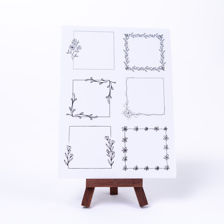 Set of 6 shaped frame transparent stickers for writing notes, square with leaves and flowers, A5 / 10 sheets - 1