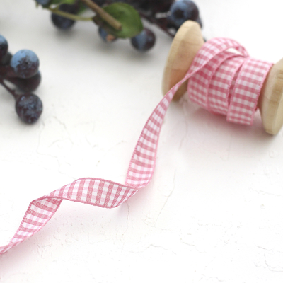 Pink gingham ribbon, 1 cm / 5 metres - 1