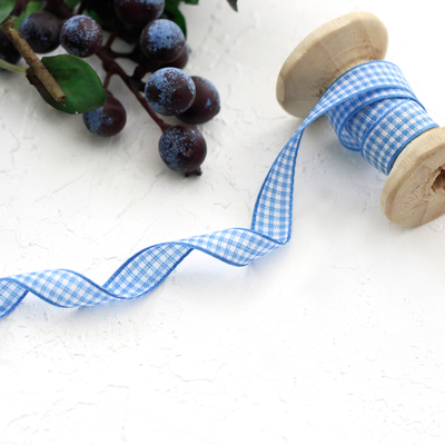 Night Blue gingham ribbon, 1 cm / 5 metres - 1