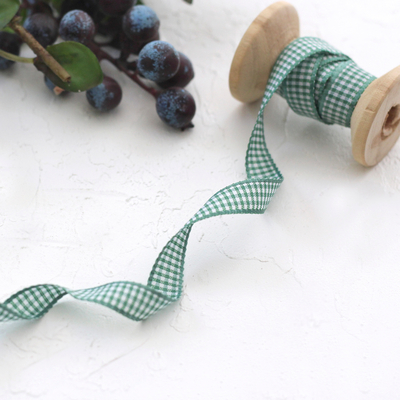 Green gingham ribbon, 1 cm / 5 metres - 1