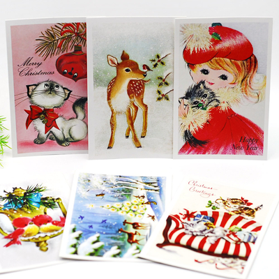 Postcard, Christmas, deer / 6 pcs - 1