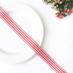 Red and white striped taffeta ribbon, 10 metres / 25 mm - 2