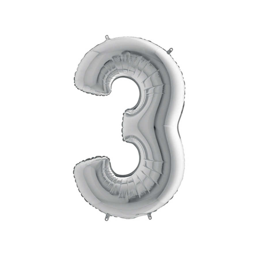 Number foil balloon 40inc, Silver, number 3 / 1pc - 1