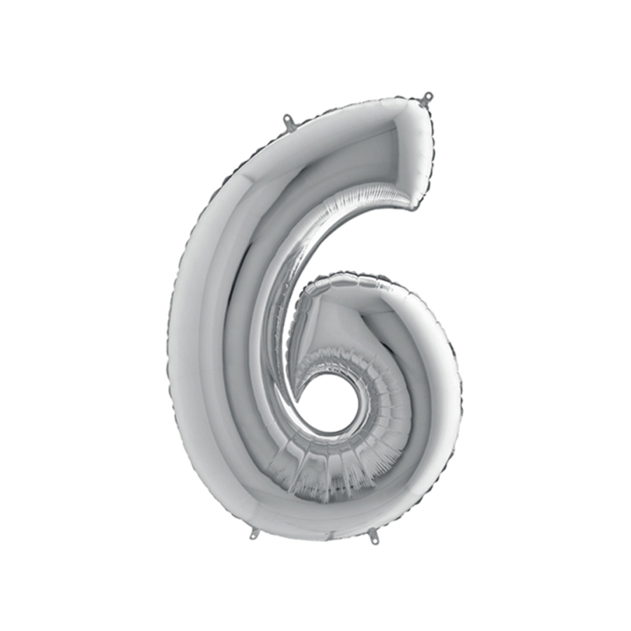 Number foil balloon 40inc, Silver, number 6 / 1 piece - 1