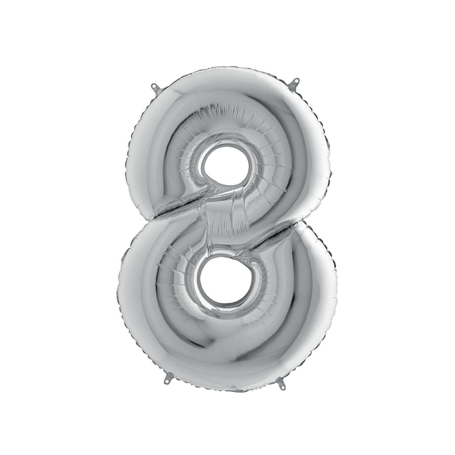 Number foil balloon 40inc, Silver, number 8 / 1 piece - 1