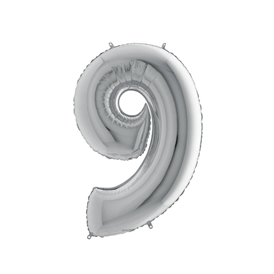 Number foil balloon 40inc, Silver, number 9 / 1 piece - 1