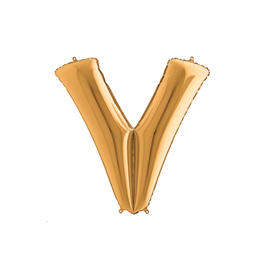 Foil balloon with letter, shiny gold colour, 102cm / Letter V / 1 piece - 1