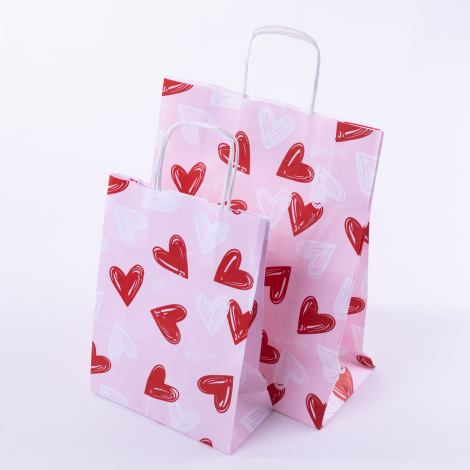 2 sizes twist handle paper bag set, Heart Patterned / 1 piece - Bimotif