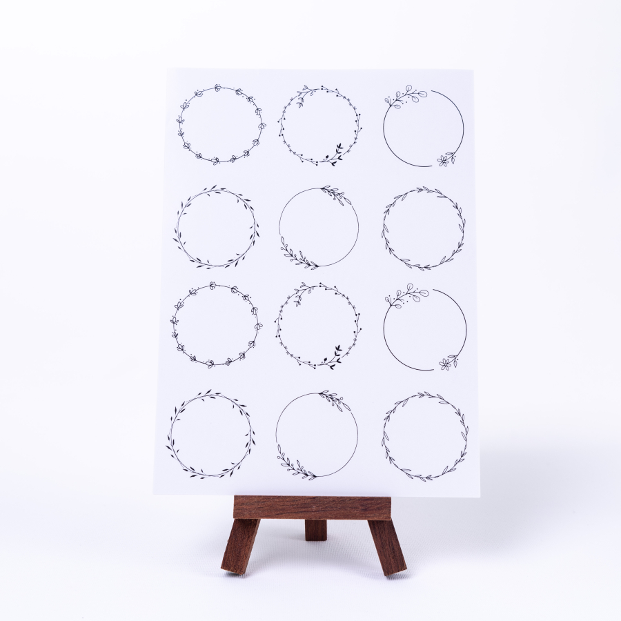 Set of 12 shaped round frame stickers for writing notes, circle with leaves and flowers, A5 / 2 sheets - 1