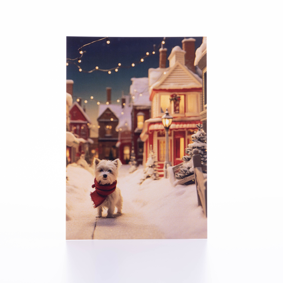 Postcard, Christmas, snowy street and dog, 12x17 cm / 6 pcs - 1