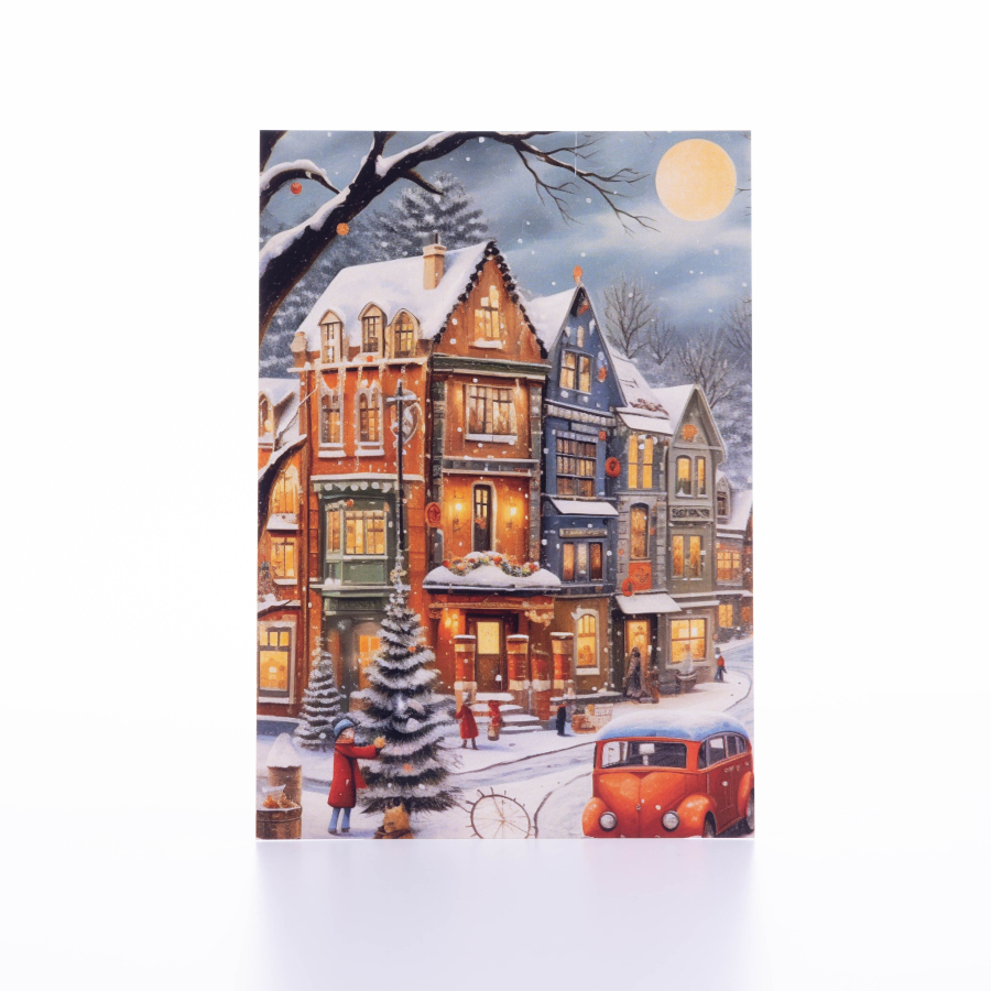 Postcard, Christmas, snowy street and children, 12x17 cm / 6 pcs - 1