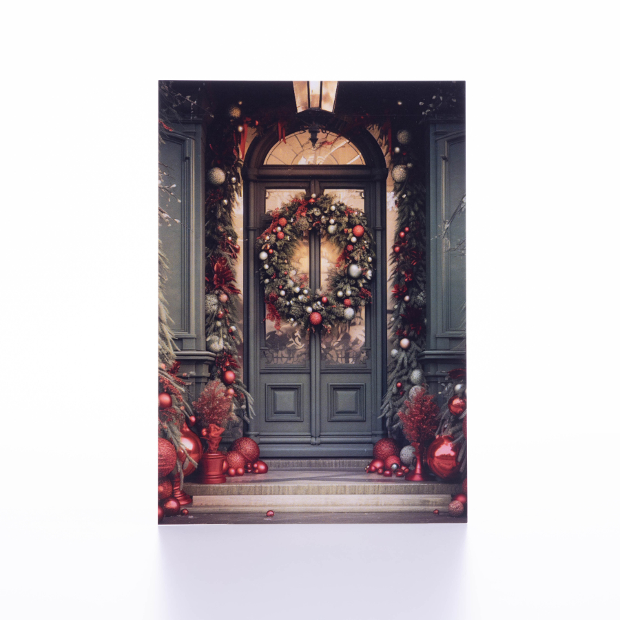 Postcard, Christmas, door with red Christmas ornaments, 12x17 cm / 6 pcs - 1