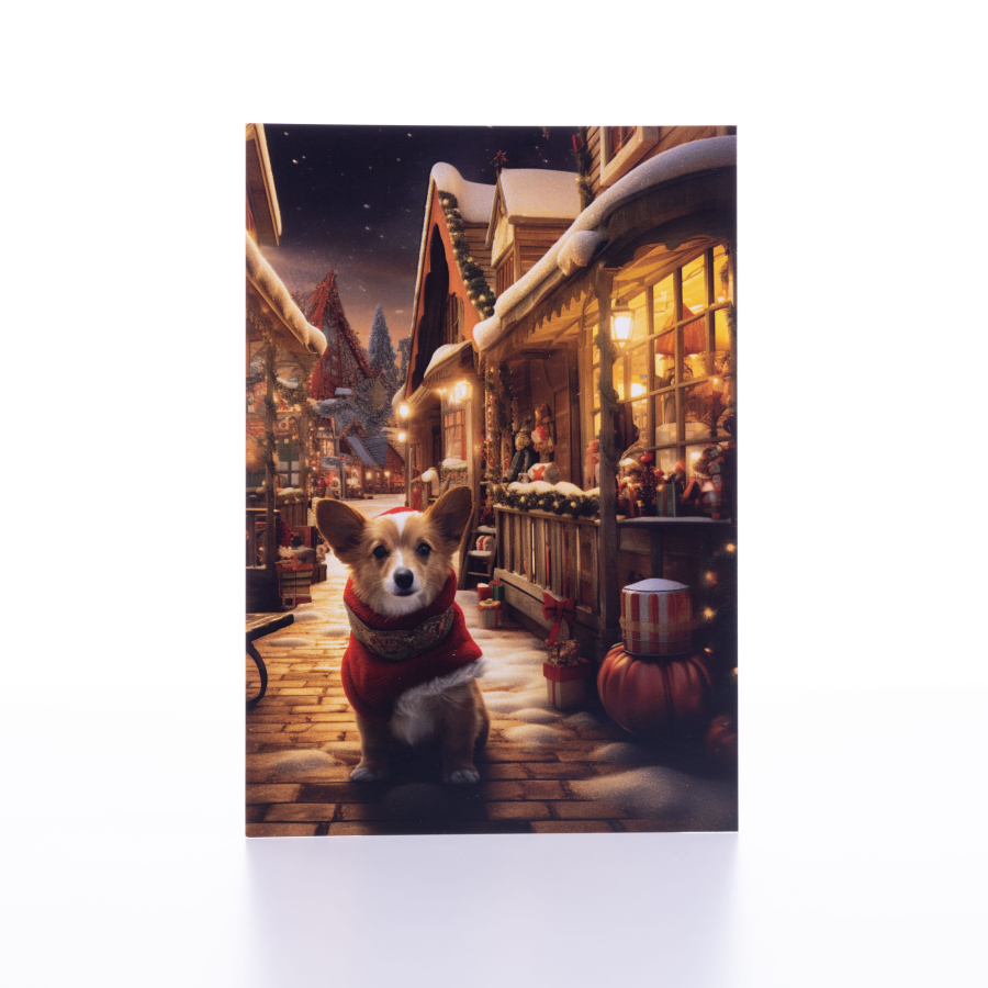 Postcard, Christmas, winter night and dog, 12x17 cm / 6 pcs - 1